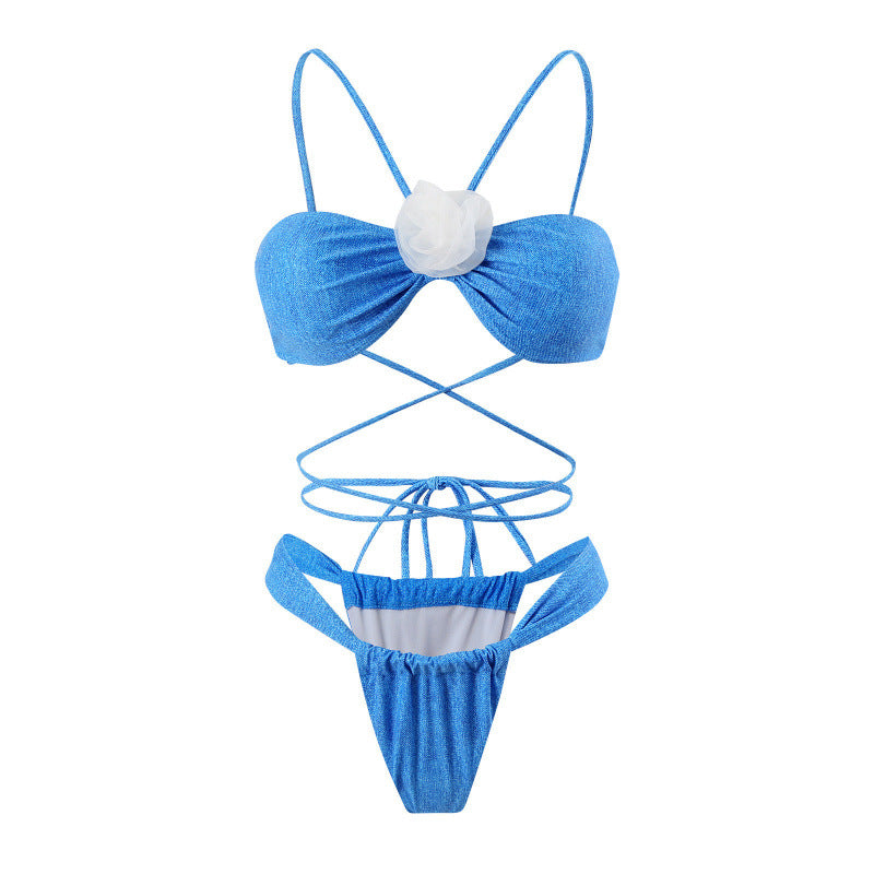 Damen Triangel-Bikini mit floralen Akzenten und schimmerndem Obermaterial R&B