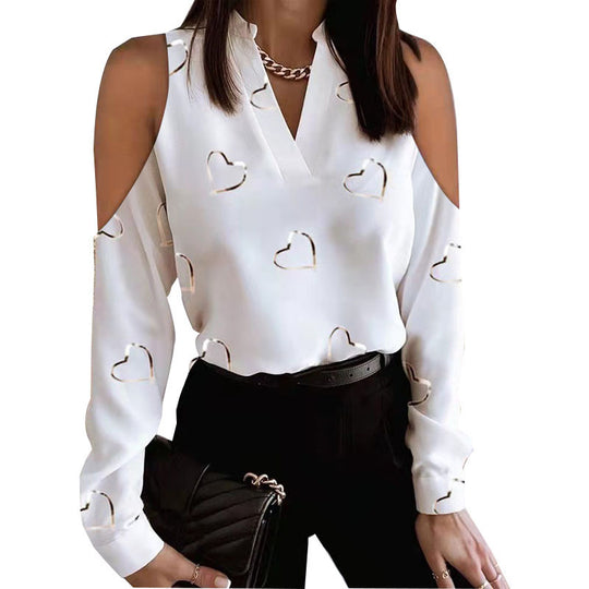 Damen Bluse mit schulterfreier Verarbeitung und floralem Druck R&B
