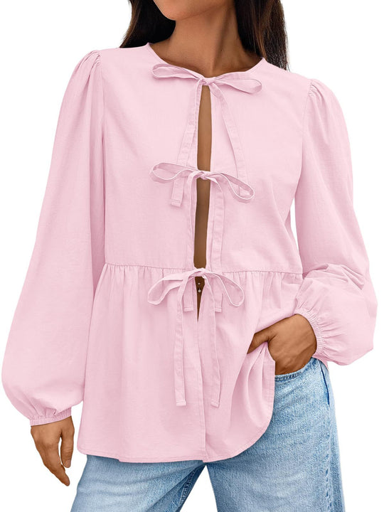 Damen Bluse mit Schleifen-Details und weitem Schnitt R&B