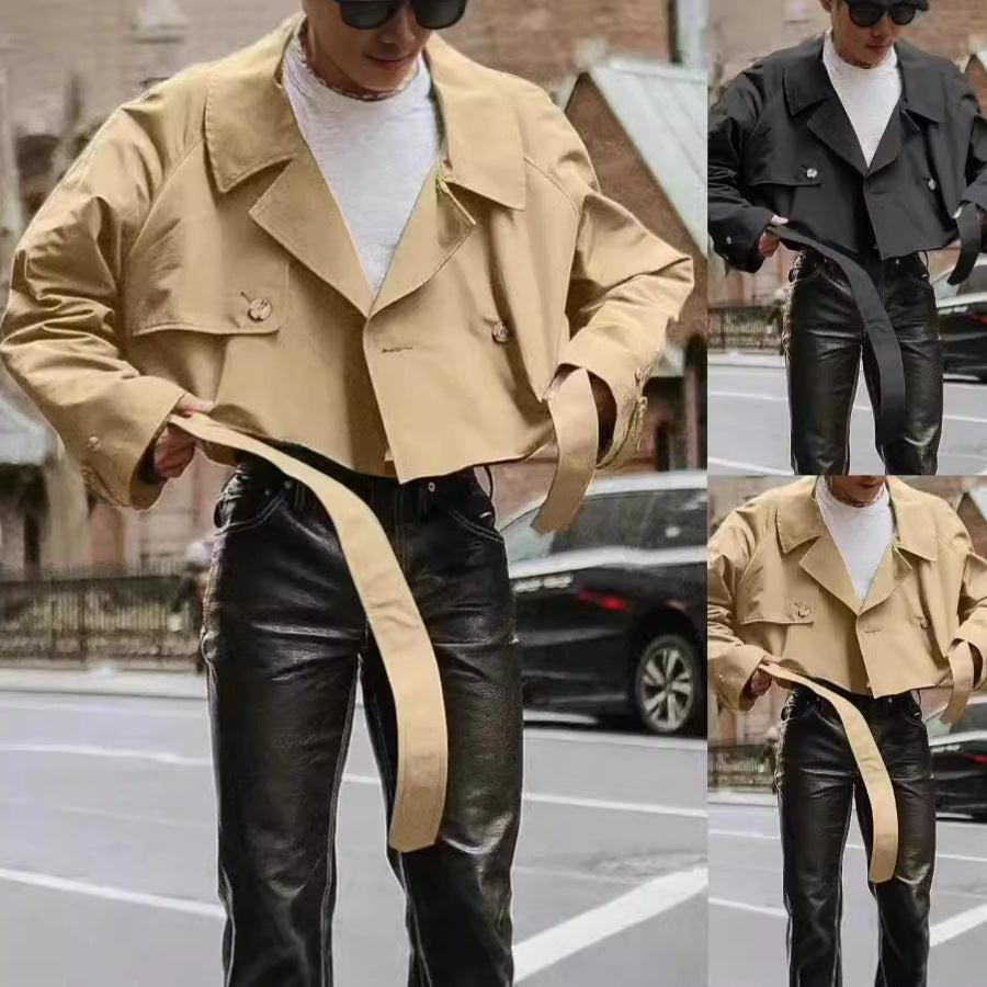 Damen Kurze Jacke mit doppelter Knopfleiste und bindbarem Saum R&B