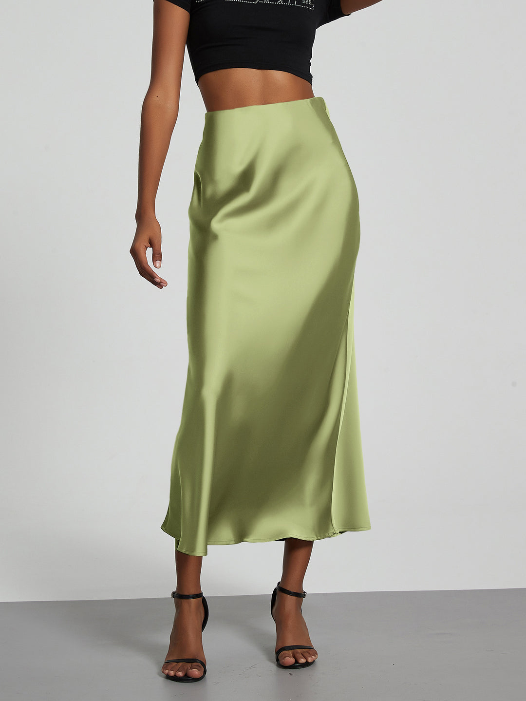 Damen Stilvolle Satin-Stretchrock mit hohem Bund und fließendem Schnitt R&B