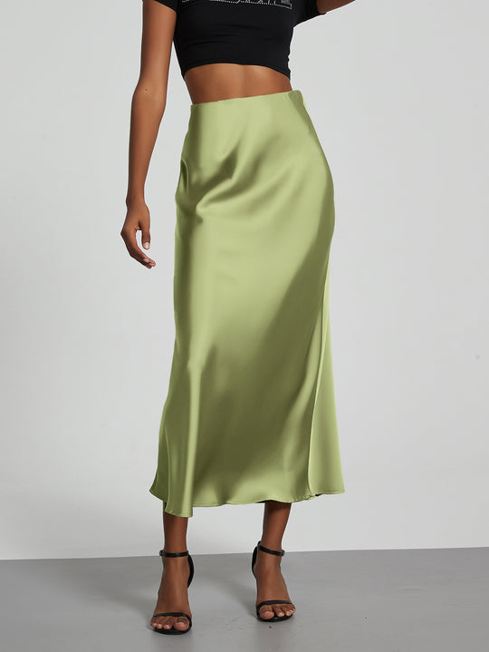 Damen Stilvolle Satin-Stretchrock mit hohem Bund und fließendem Schnitt R&B