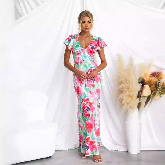 Damen Maxi-Kleid mit floralem Design und fließender Silhouette R&B