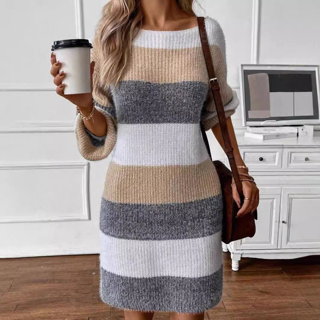 Damen gestreiftes Strickkleid mit weitem Schnitt R&B