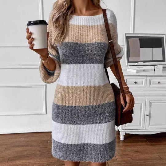 Damen gestreiftes Strickkleid mit weitem Schnitt R&B