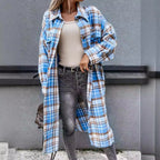 Damen lässige Karo-Hemdjacke mit asymmetrischem Schnitt und Taschen