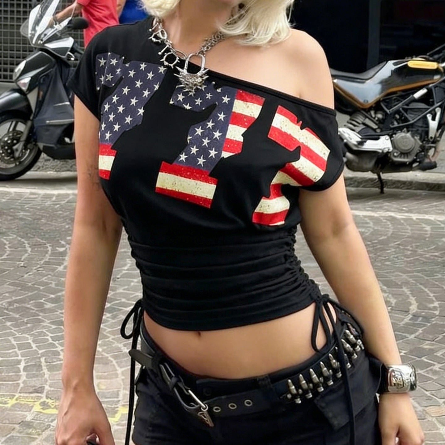 Damen modisches lässiges Crop-Top mit praktischem Rüschensaum R&B
