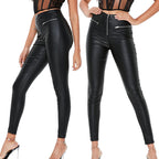 Damen Lederoptik Leggings mit Zipper