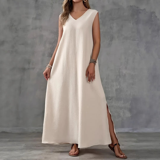 Damen Maxikleid mit schickem V-Ausschnitt und seitlichen Schlitzen R&B