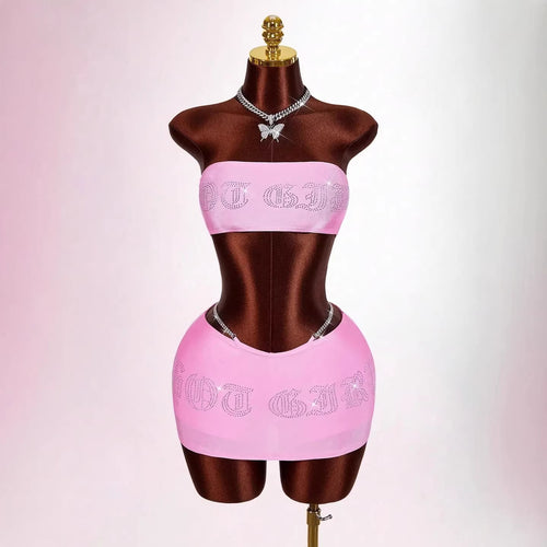 Damen Bandeau Top mit funkelndem Schriftzug R&B