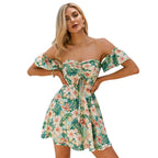 Damen Off-Shoulder Minikleid mit floralen Mustern und Rüschendetails R&B