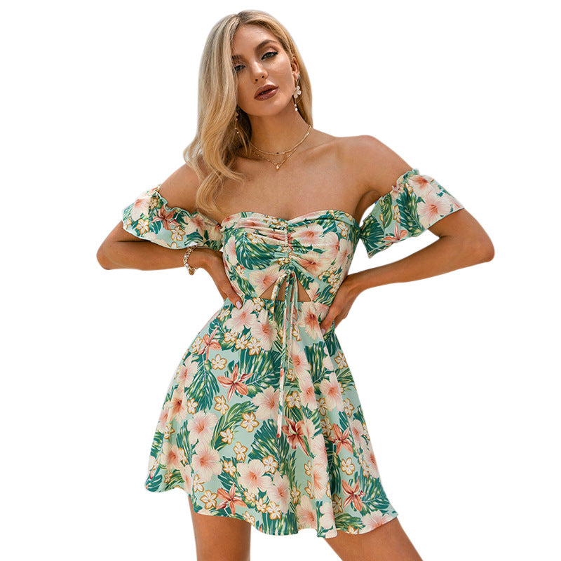 Damen Off-Shoulder Minikleid mit floralen Mustern und Rüschendetails R&B