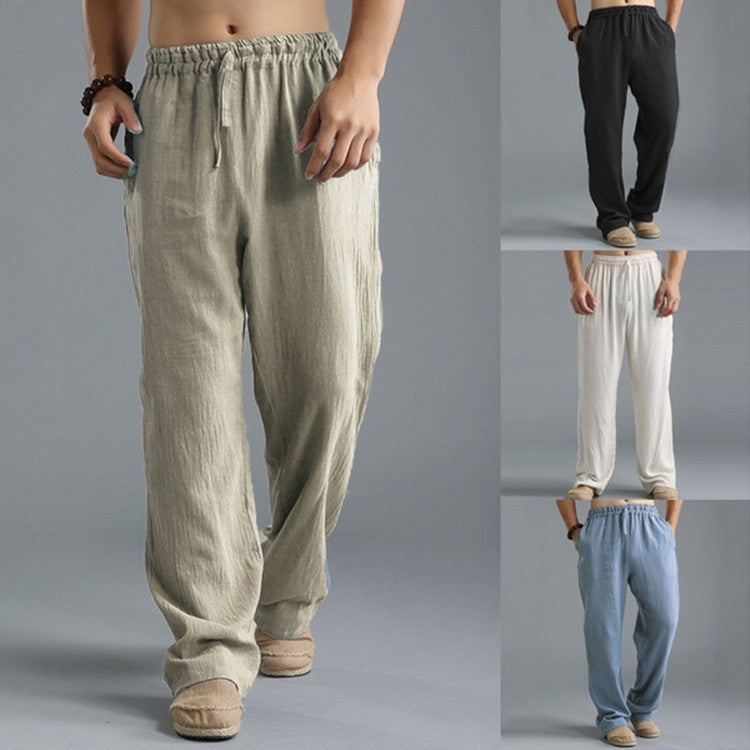 Herren nan lässige Leinenhose mit elastischem Bund, Kordelzug und geradem Bein R&B
