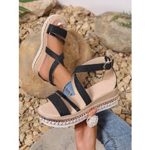 Damen Riemensandalen mit modischer Schmuckverzierung und Plateau-Rand R&B