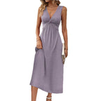Damen Midi-Kleid mit elegantem V-Ausschnitt und Raffungen R&B