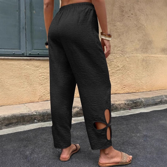 Damen Freizeithose mit dekorativen Cut-Outs und elastischem Bund R&B