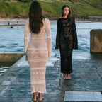 Damen Häkel-Strandkleid mit langem Schnitt und Boxermuster R&B