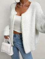 Strickjacke Damen flauschig mit Perlenverzierung