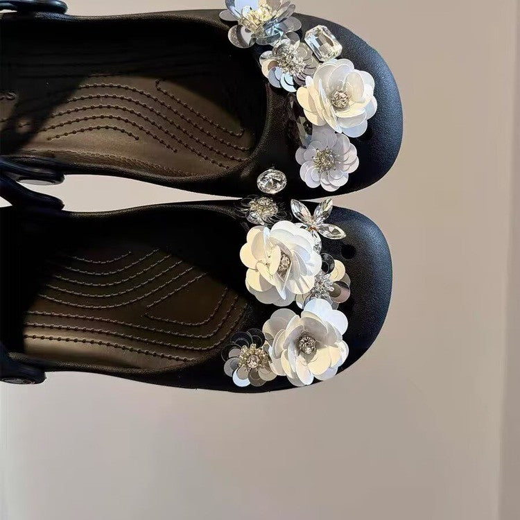 Damen Clogs mit dekorativen Blütenapplikationen und rutschfester Sohle R&B
