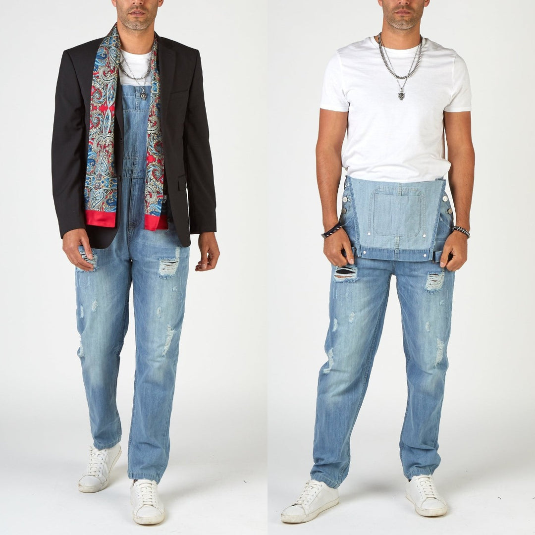 Herren Jeans-Latzhose aus gewaschenem Denim mit Rissdetails
