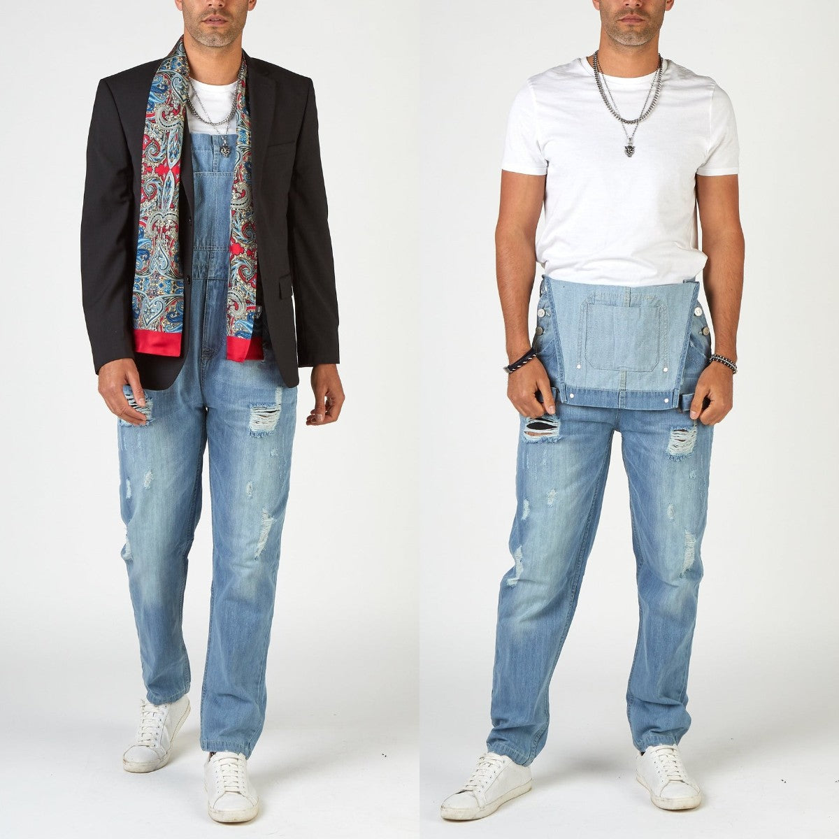 Herren Jeans-Latzhose aus gewaschenem Denim mit Rissdetails