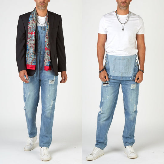 Herren Jeans-Latzhose aus gewaschenem Denim mit Rissdetails