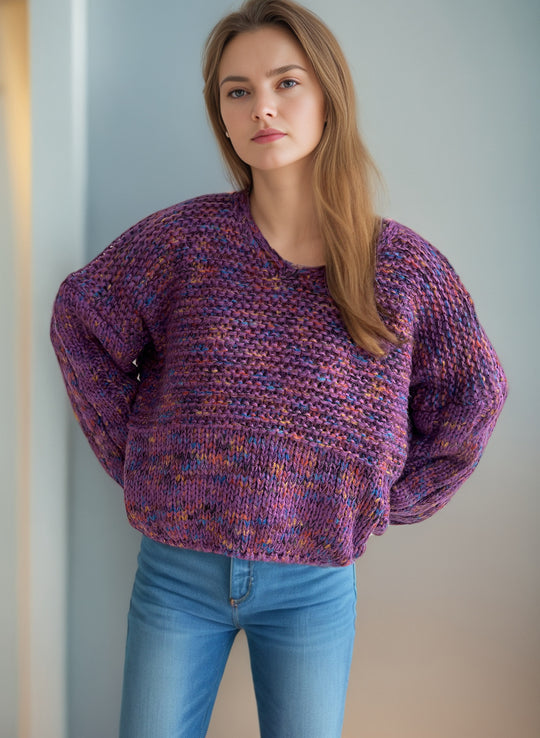 Damen grob gestrickter Pullover mit voluminösen Ärmeln R&B