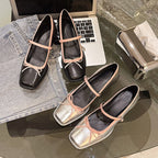 Damen elegante Ballerinas mit dekorativem Riemchen und modischem Blockabsatz R&B
