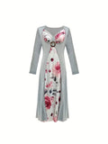 Damen Maxikleid mit floralem Design und elegantem Taillengürtel