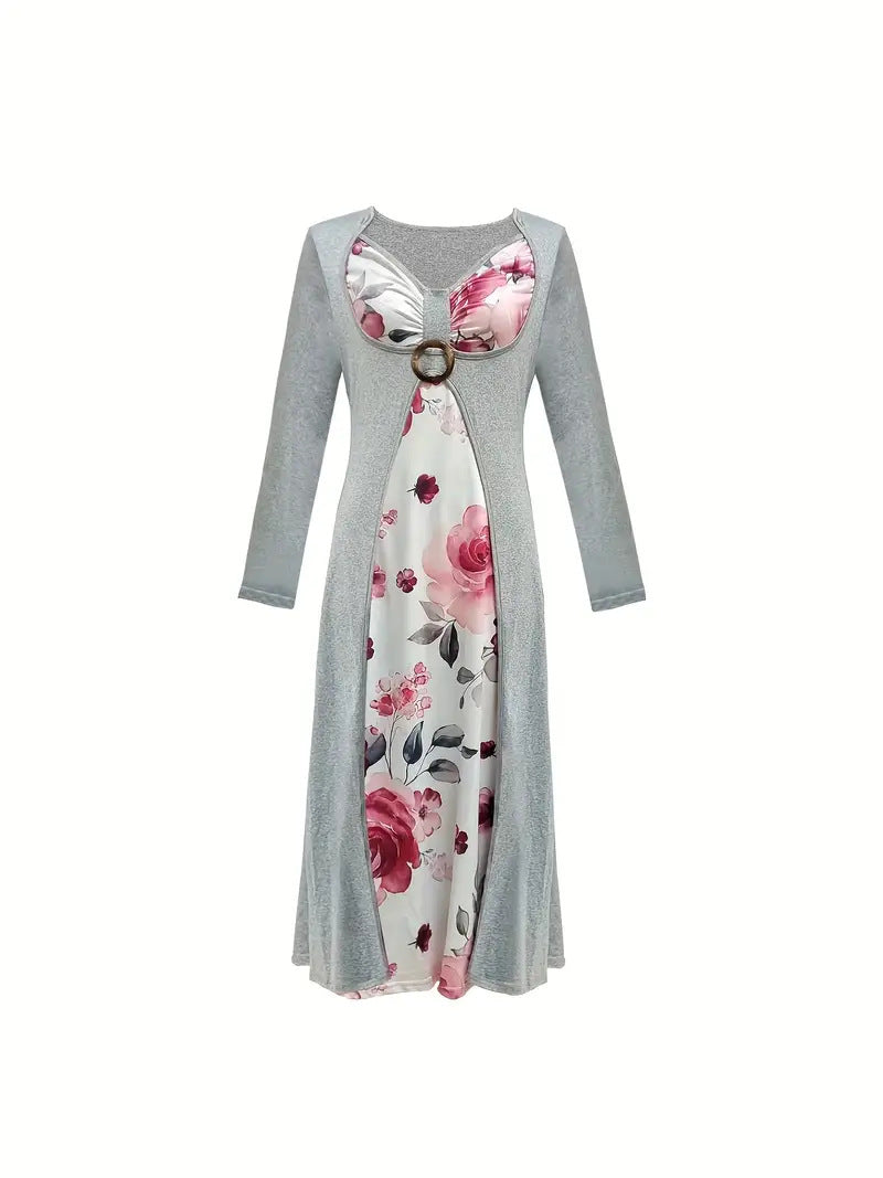 Damen Maxikleid mit floralem Design und elegantem Taillengürtel