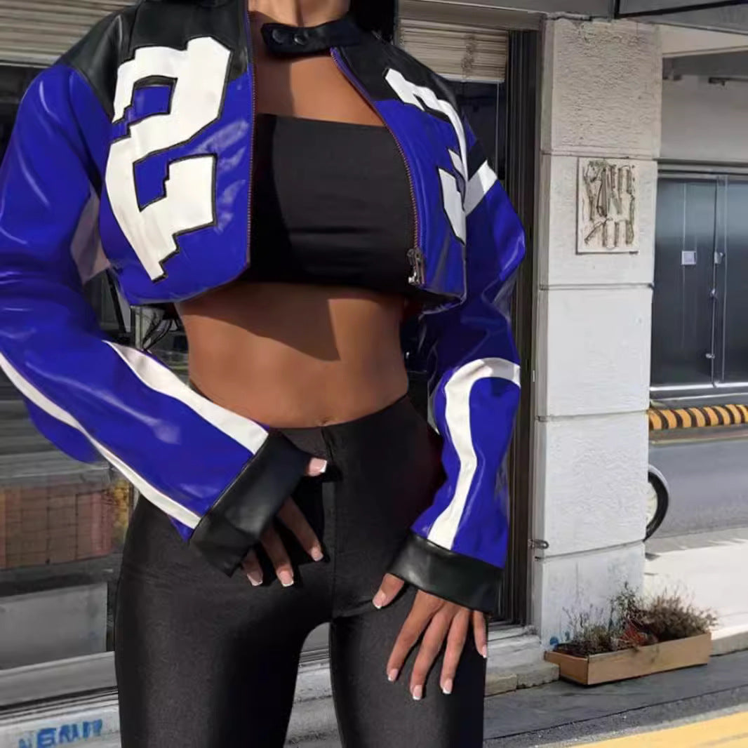 Damen cropped Kunstlederjacke im auffälligen Design R&B