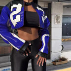 Damen cropped Kunstlederjacke im auffälligen Design R&B