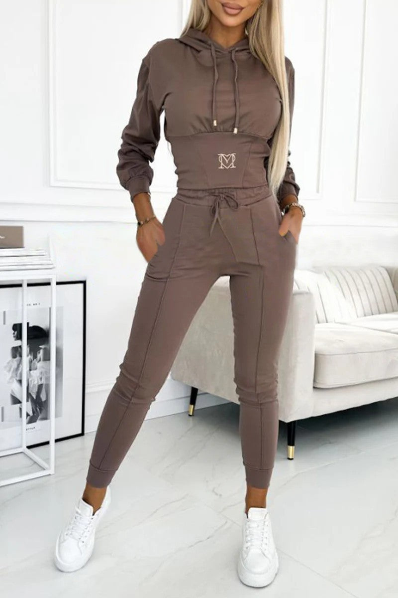 Damen Sportliches Jumpsuit-Set mit Kapuze und elastischem Bund R&B