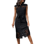 Damen Hemdblusenkleid mit Spitzendetails und taillierbarem Gürtel R&B
