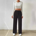 Damen Lässige Stretch-Hose mit elastischem Bund und praktischer Kordel R&B