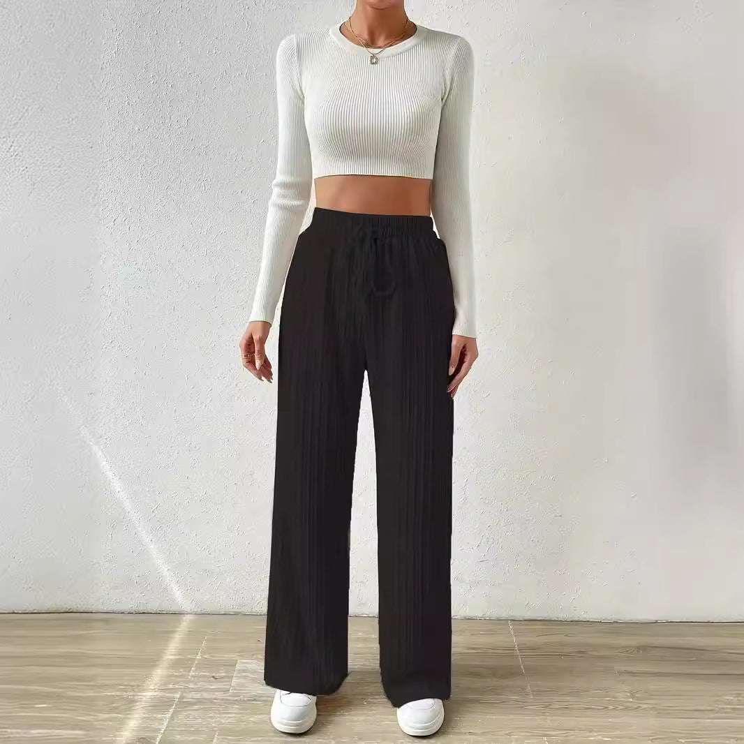 Damen Lässige Stretch-Hose mit elastischem Bund und praktischer Kordel R&B