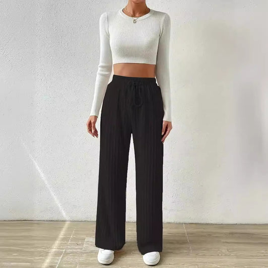 Damen Lässige Stretch-Hose mit elastischem Bund und praktischer Kordel R&B