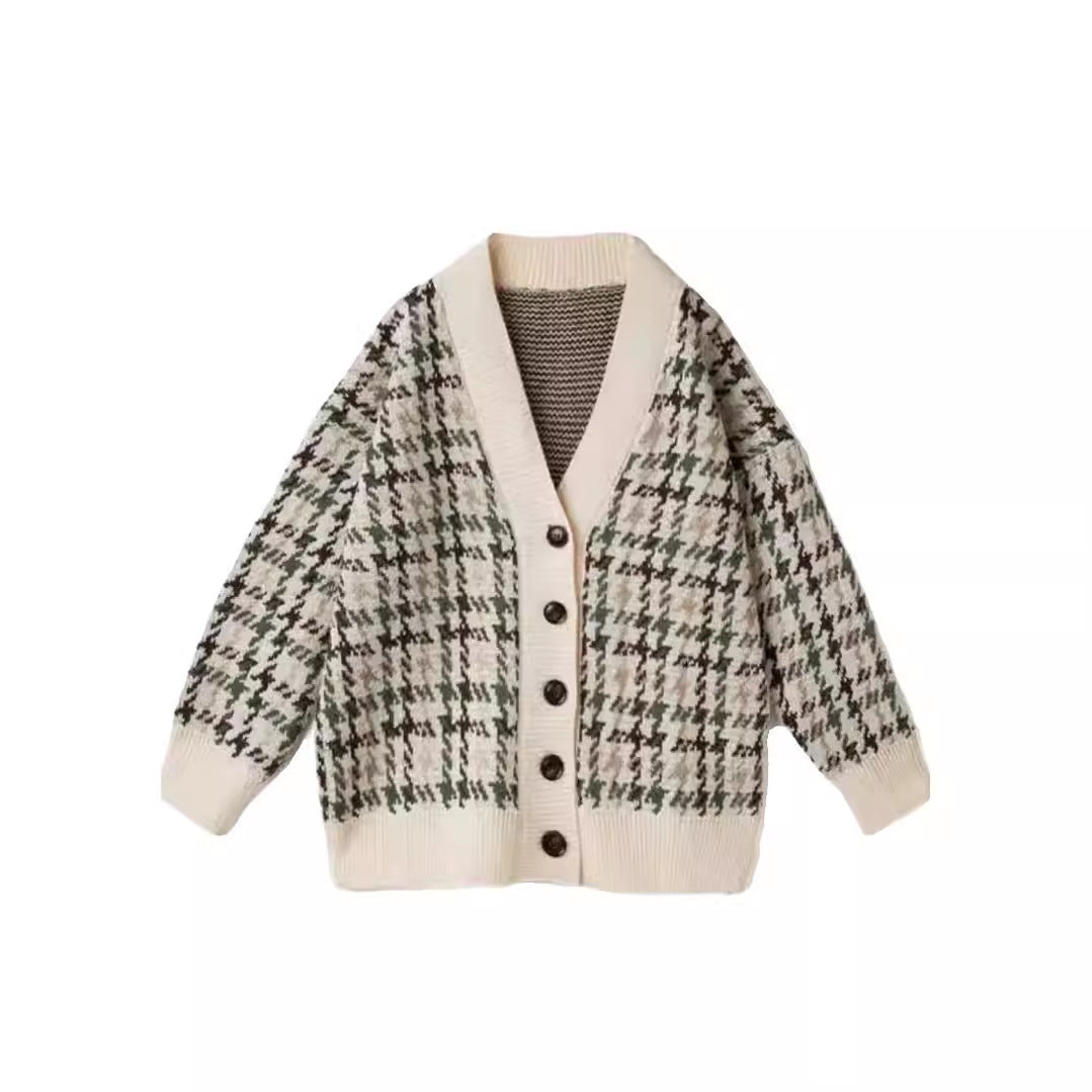 Damen Gemusterter Cardigan mit Knopfleiste und V-Ausschnitt R&B