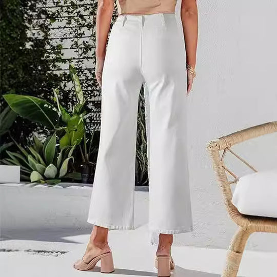 Damen High-Waist Jeans mit Knopfdetail und weitem Bein R&B