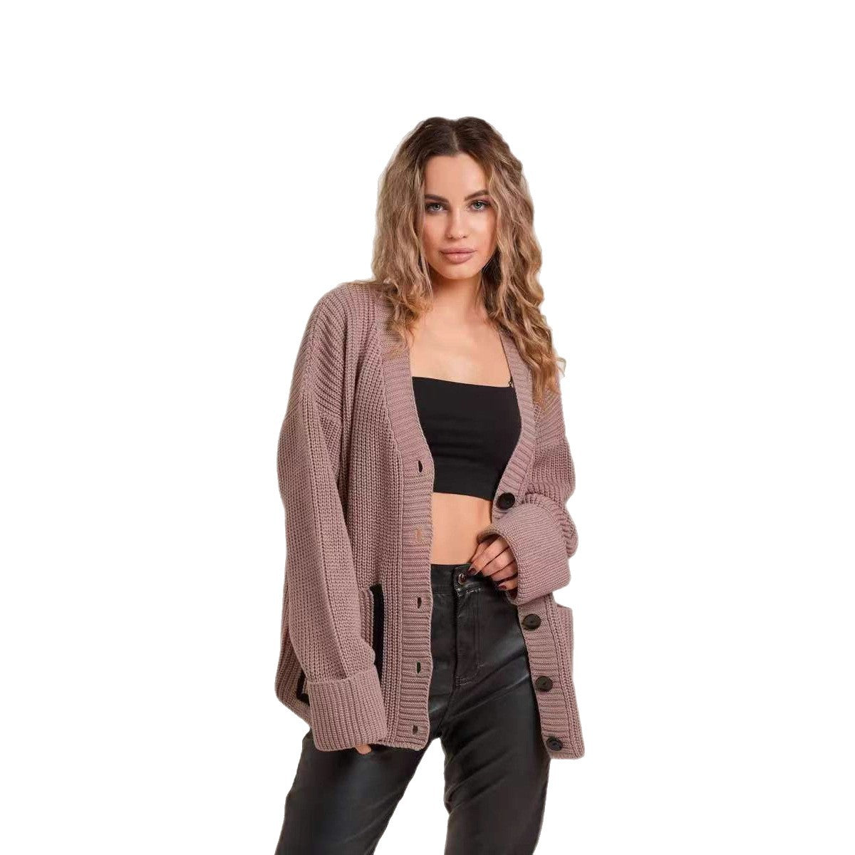 Damen Großer Strickcardigan mit dekorativen Knopfdetails und lässigem Schnitt R&B