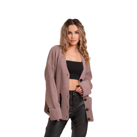 Damen Großer Strickcardigan mit dekorativen Knopfdetails und lässigem Schnitt R&B