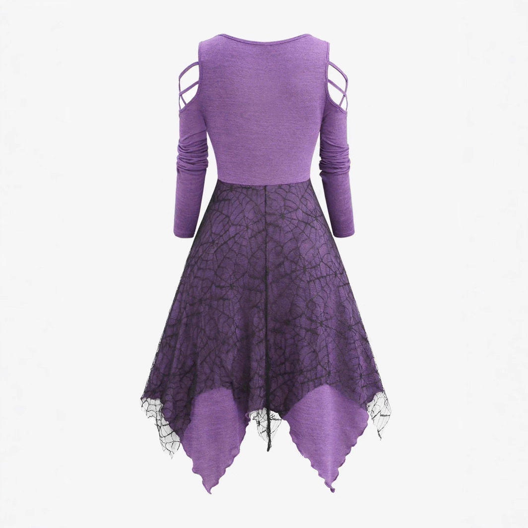Damen Gothic Maxikleid mit Spitzenbesatz und Schnürung R&B