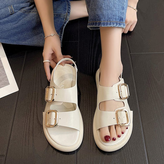 Damen Bequeme Riemchen-Sandalen mit modischer Schnallenverzierung und ergonomischem Fußbett R&B