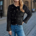 Damen Strickjacke mit floralen Applikationen und perlverzierter Detail R&B