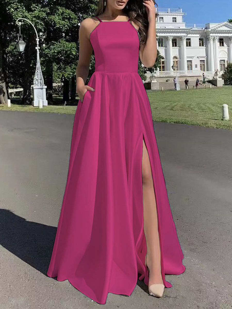 Damen Abendkleid mit raffiniertem Beinschlitz und schmalen Trägern R&B