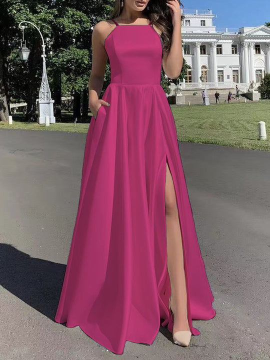 Damen Abendkleid mit raffiniertem Beinschlitz und schmalen Trägern R&B