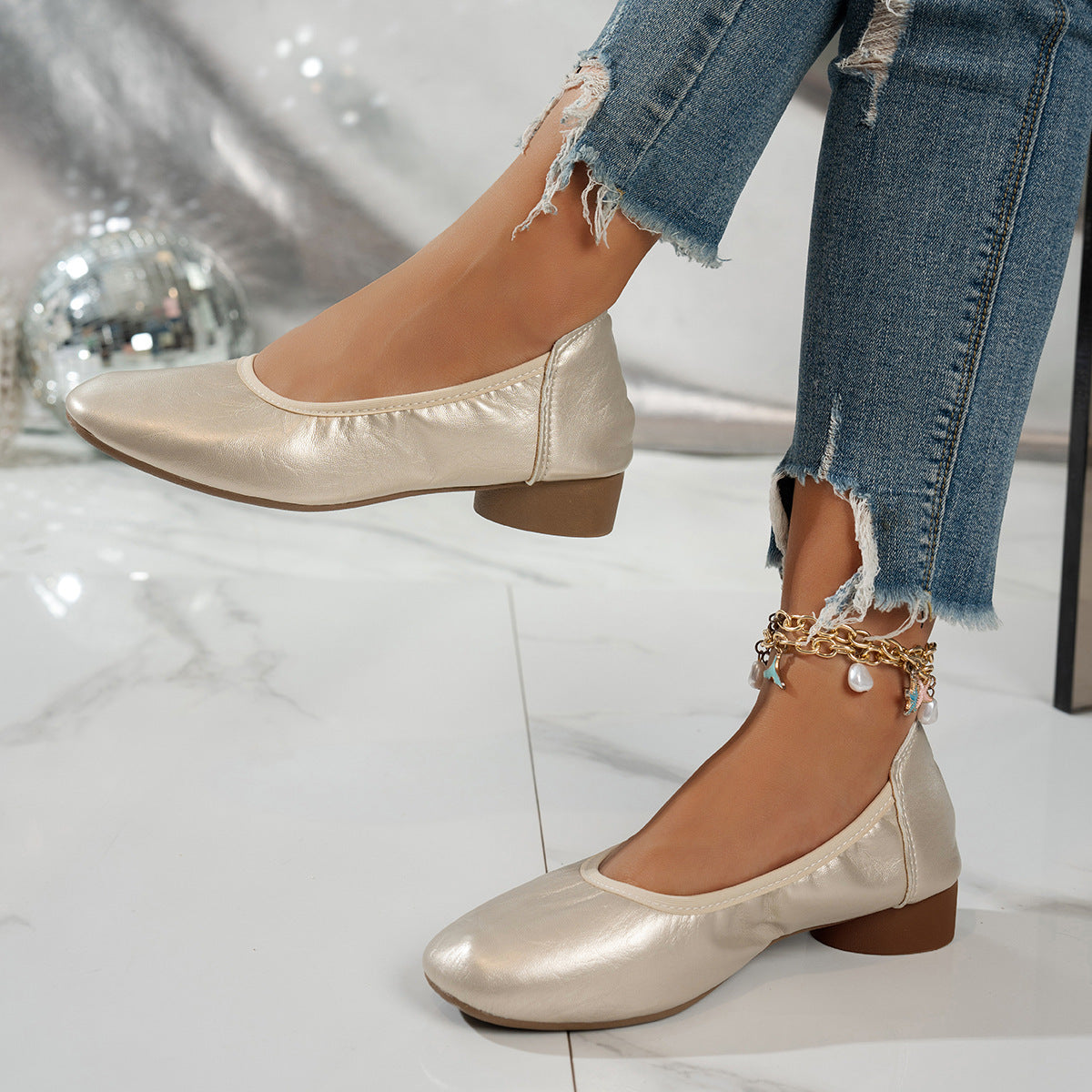 Damen elegante Ballerinas mit subtiler Glanzoptik R&B