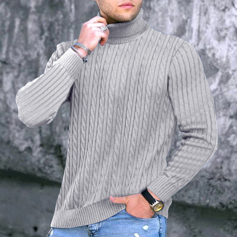 Herren eleganter Rollkragenpullover mit exquisiter Zopfmusterstruktur R&B