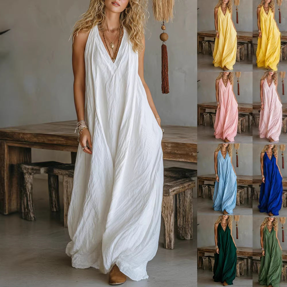 Damen Lässiges Maxi-Kleid mit asymmetrischem Schnitt und geeignetem V-Ausschnitt R&B