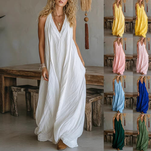 Damen Lässiges Maxi-Kleid mit asymmetrischem Schnitt und geeignetem V-Ausschnitt R&B